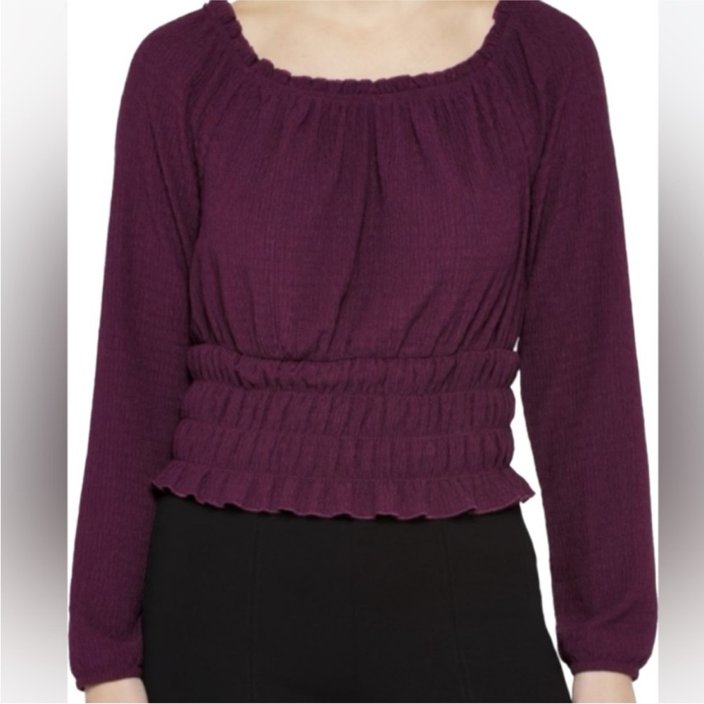 The General Good Piper Long Sleeve Top Off Shoulder or On Shoulder Wine X-Large